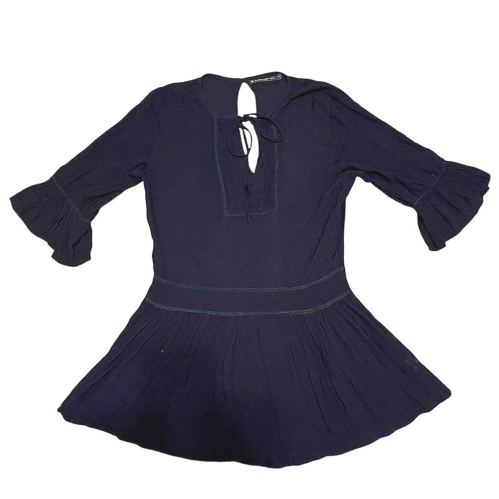 ViX Paula Hermanny Black Ruffle Sleeve Mini Dress Beach Cover Up Womens Medium - Picture 2 of 6